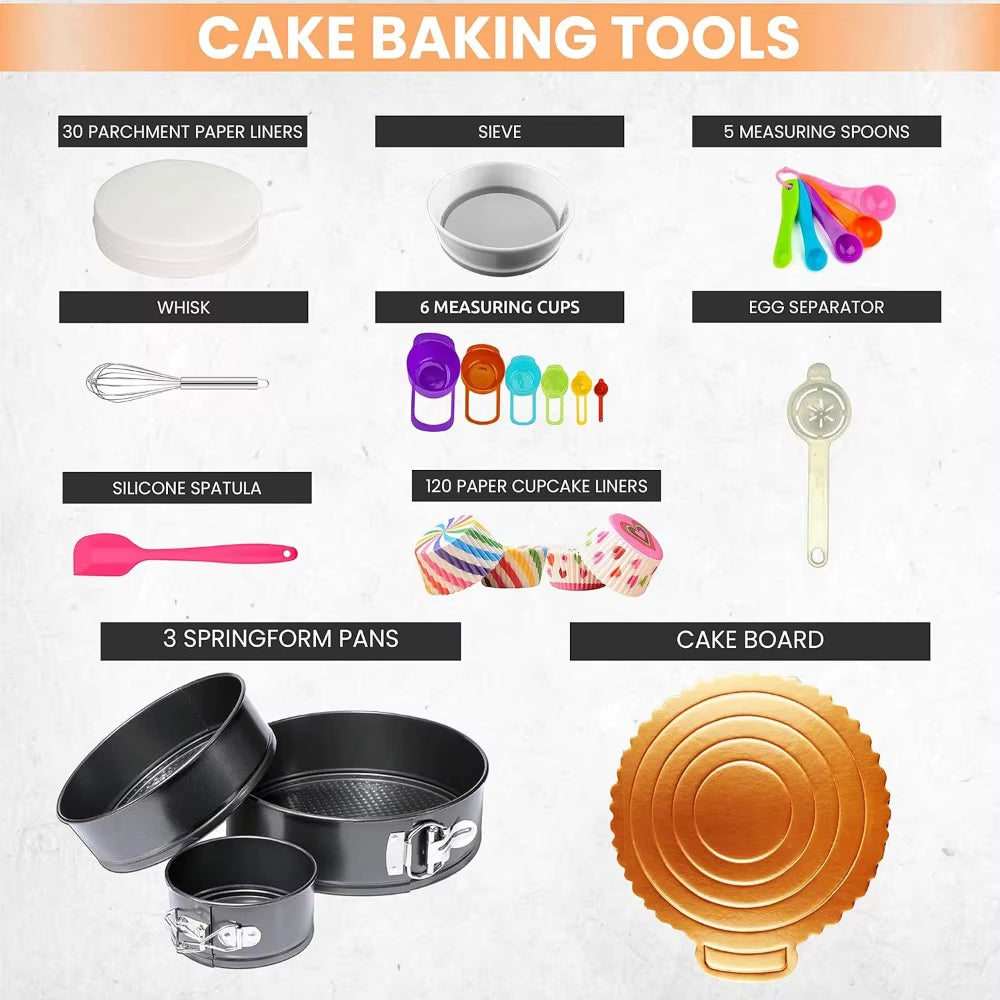 Cake Decorating Supplies Cake Decorating Kit with 3 Springform Cake Pans Set Cake Rotating Turntable Cake Decorating Tools