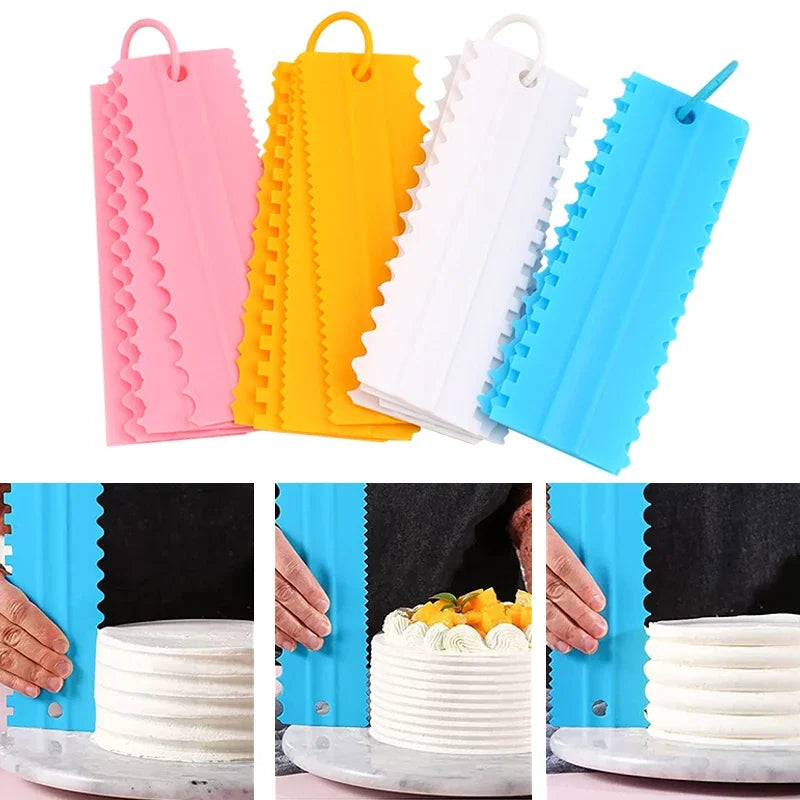 4PCS PP Cake Decorating Comb Set - Cream Scraper Smoother Kit for Buttercream, DIY Baking Tools with Straight/Arc/Tooth Design