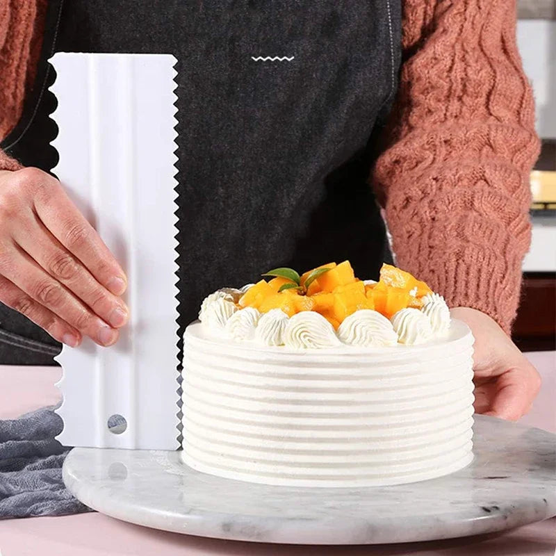 4PCS PP Cake Decorating Comb Set - Cream Scraper Smoother Kit for Buttercream, DIY Baking Tools with Straight/Arc/Tooth Design