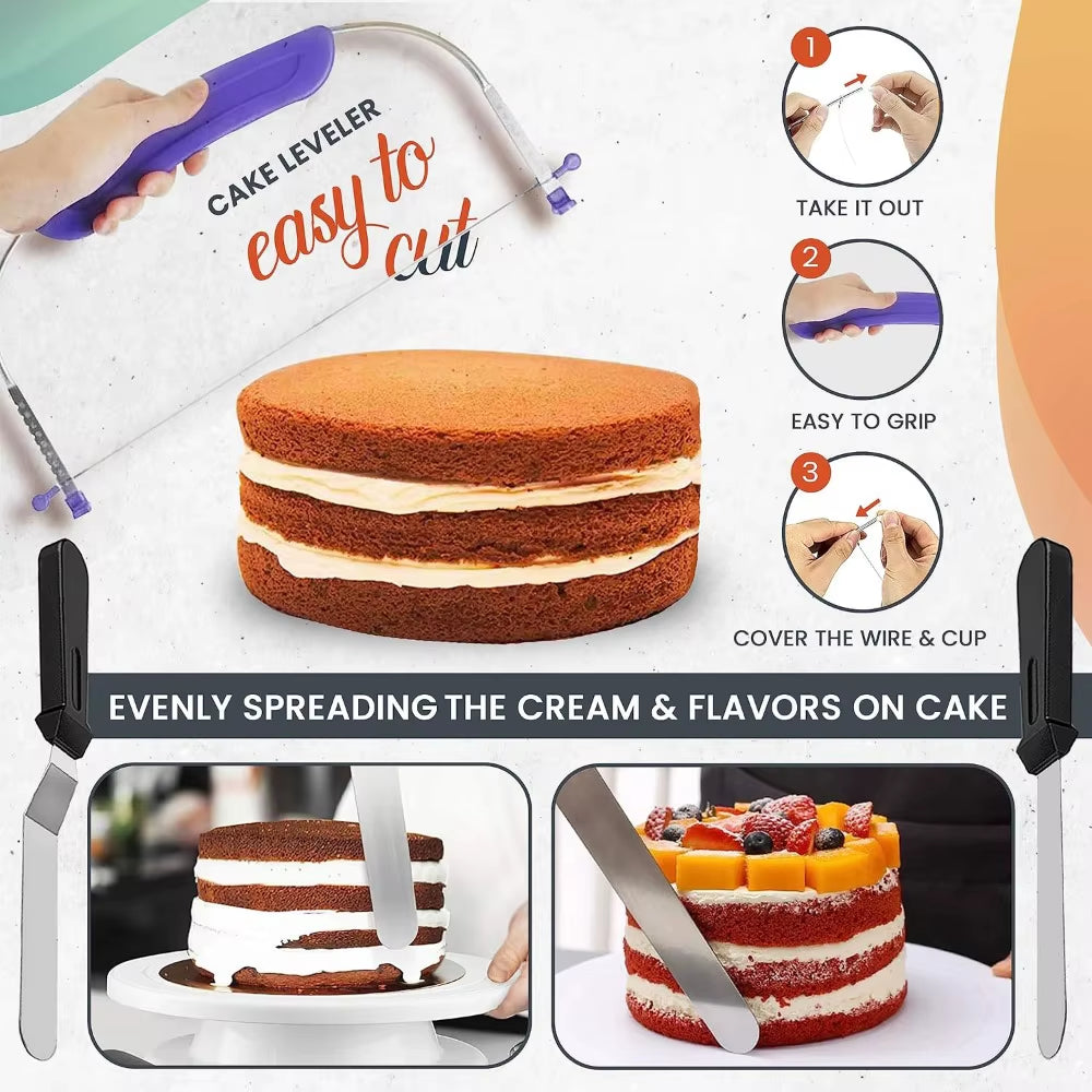 Cake Decorating Supplies Cake Decorating Kit with 3 Springform Cake Pans Set Cake Rotating Turntable Cake Decorating Tools